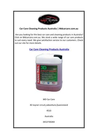 Car Care Cleaning Products Australia  Mdcarcare.com.au