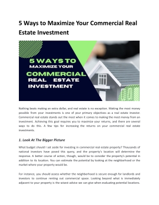 Ways to Maximize Your Commercial Real Estate Investment