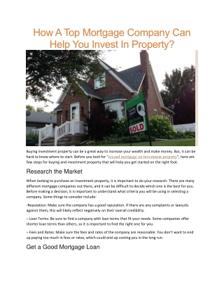 Best mortgage company for investment property