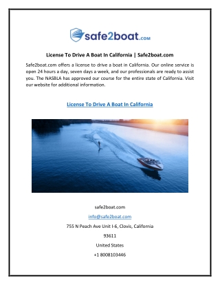 License To Drive A Boat In California Safe2boat