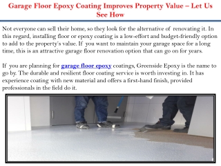 Garage Floor Epoxy Coating Improves Property Value – Let Us See How