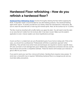 Hardwood Floor refinishing - How do you refinish a hardwood floor