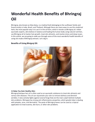 Wonderful Health Benefits of Bhringraj Oil