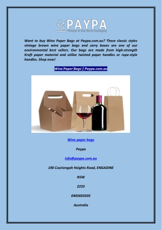 Wine Paper Bags  Paypa.com.au