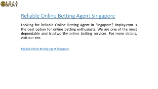 Reliable Online Betting Agent Singapore  8nplay.com