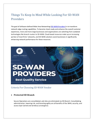 Things To Keep In Mind While Looking For SD-WAN Providers