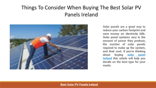 Things To Consider When Buying The Best Solar PV Panels Ireland