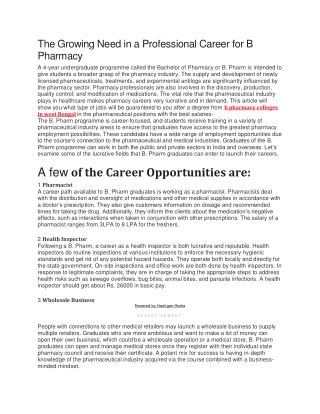 The Growing Need in a Professional Career for B Pharmacy