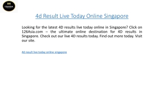 4d Result Live Today Online Singapore 126asia.com