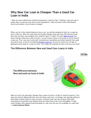 Why New Car Loan Is Cheaper Than a Used Car Loan in India