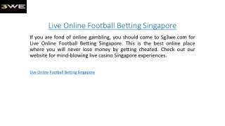 Live Online Football Betting Singapore Sg3we.com