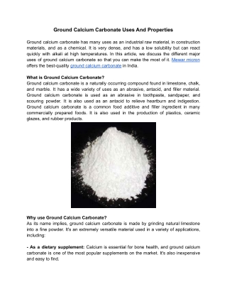 Ground Calcium Carbonate Uses And Properties