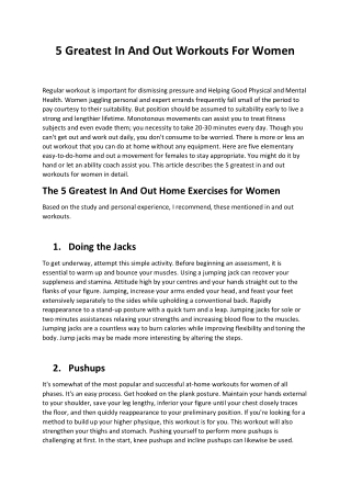 5 Greatest In And Out Workouts For Women