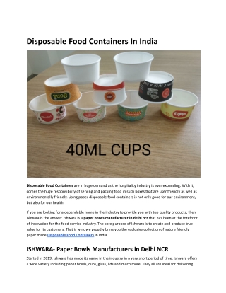 Disposable Food Containers In India .docx