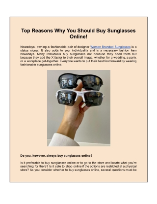 Top Reasons Why You Should Buy Sunglasses Online!