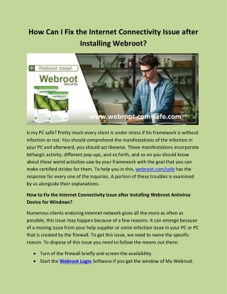 How Can I Fix the Internet Connectivity Issue after Installing Webroot?