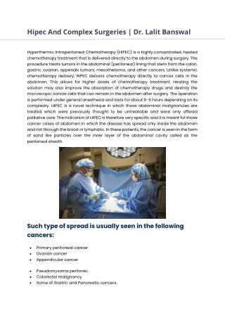 Hipec And Complex Surgeries