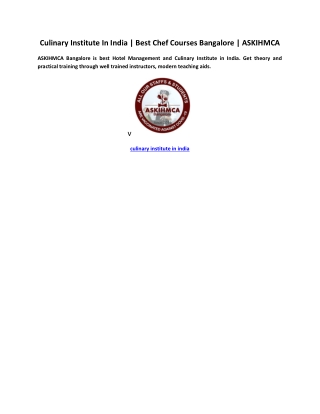 Culinary Institute In India | Best Chef Courses Bangalore | ASKIHMCA