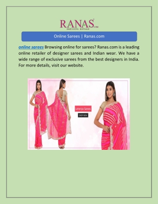 Online Sarees | Ranas.com