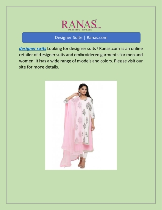 Designer Suits | Ranas.com