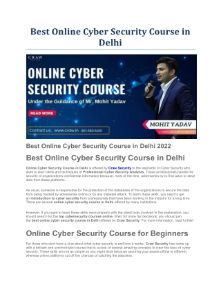 Best Online Cyber Security Course in Delhi