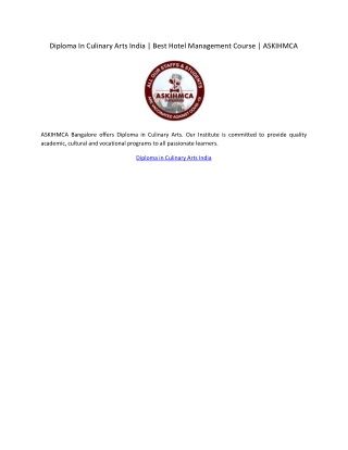 Diploma in Culinary Arts India