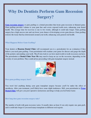 Why Do Dentists Perform Gum Recession Surgery?