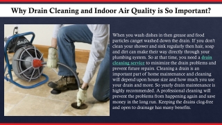 Why Drain Cleaning and Indoor Air Quality is So Important?