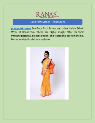 Gota Patti Sarees | Ranas.com