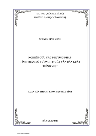 Nghiên cứu các phương pháp tính toán độ tương tự của văn bản luật tiếng Việt