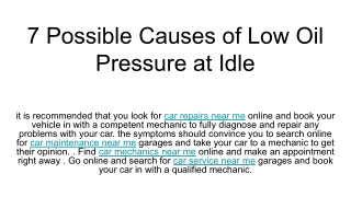 7 Possible Causes of Low Oil Pressure at Idle