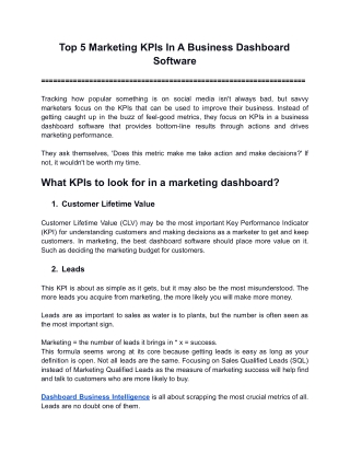 Top 5 Marketing KPIs In A Business Dashboard Software