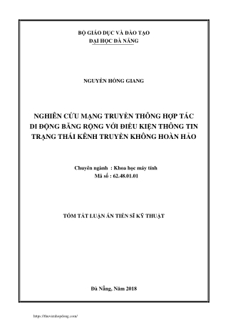 Nghiên cứu mạng truyền thông hợp tác di động băng rộng với điều kiện thông tin