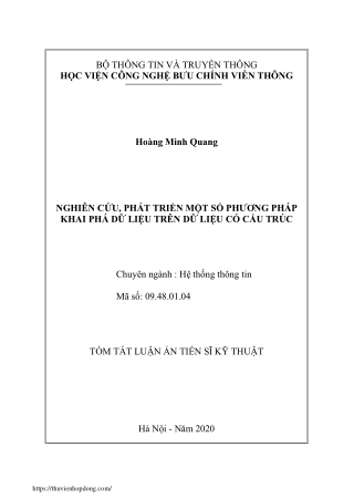 Nghiên cứu, phát triển một số phương pháp khai phá dữ liệu trên dữ liệu