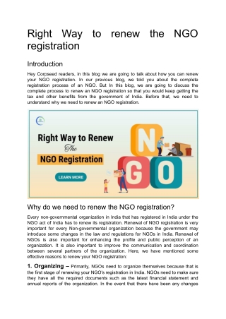 Right way to renew the NGO registration