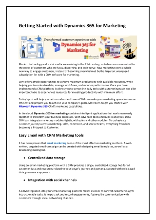 Getting Started with Dynamics 365 for Marketing