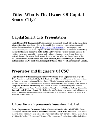 Who Is The Owner Of Capital Smart City