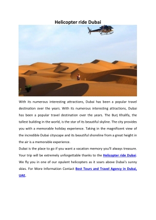 Helicopter ride Dubai