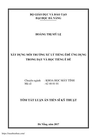 Xây dựng môi trường xử lý tiếng êđê ứng dụng trong dạy và học tiếng Ê Đê