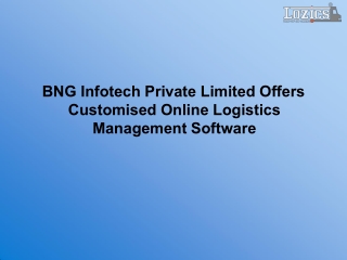 BNG Infotech Private Limited Offers Customised Online Logistics Management Software