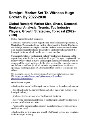 Ramipril Market Set To Witness Huge Growth By 2022-2030