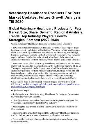 Veterinary Healthcare Products For Pets Market Updates, Future Growth Analysis T