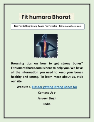 Tips For Getting Strong Bones For Females | Fithumarabharat.com