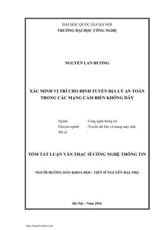 Xác minh vị trí cho định tuyến địa lý an toàn trong các mạng cảm biến không dây