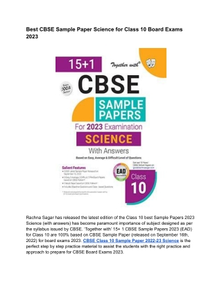 Best CBSE Sample Paper Science for Class 10 Board Exams 2023