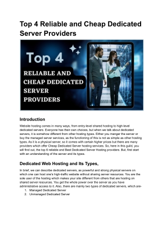 Top 4 Reliable and Cheap Dedicated Server Providers