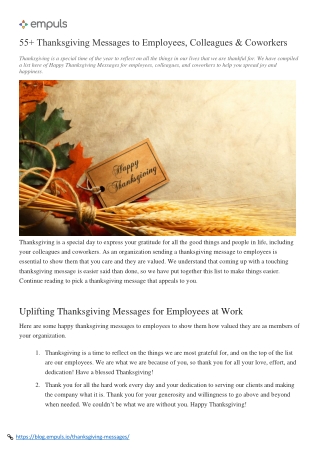 55  Thanksgiving Messages to Employees, Colleagues & Coworkers - Empuls