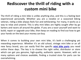 Rediscover the thrill of riding with a custom mini bike