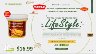 Aashirwad 5kg Wheat Flour Bucket, NON-GMO Chakki Fresh Atta (Made in NZ)