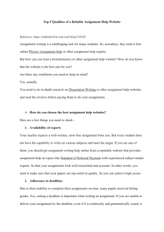 Top 5 Qualities of a Reliable Assignment Help Website